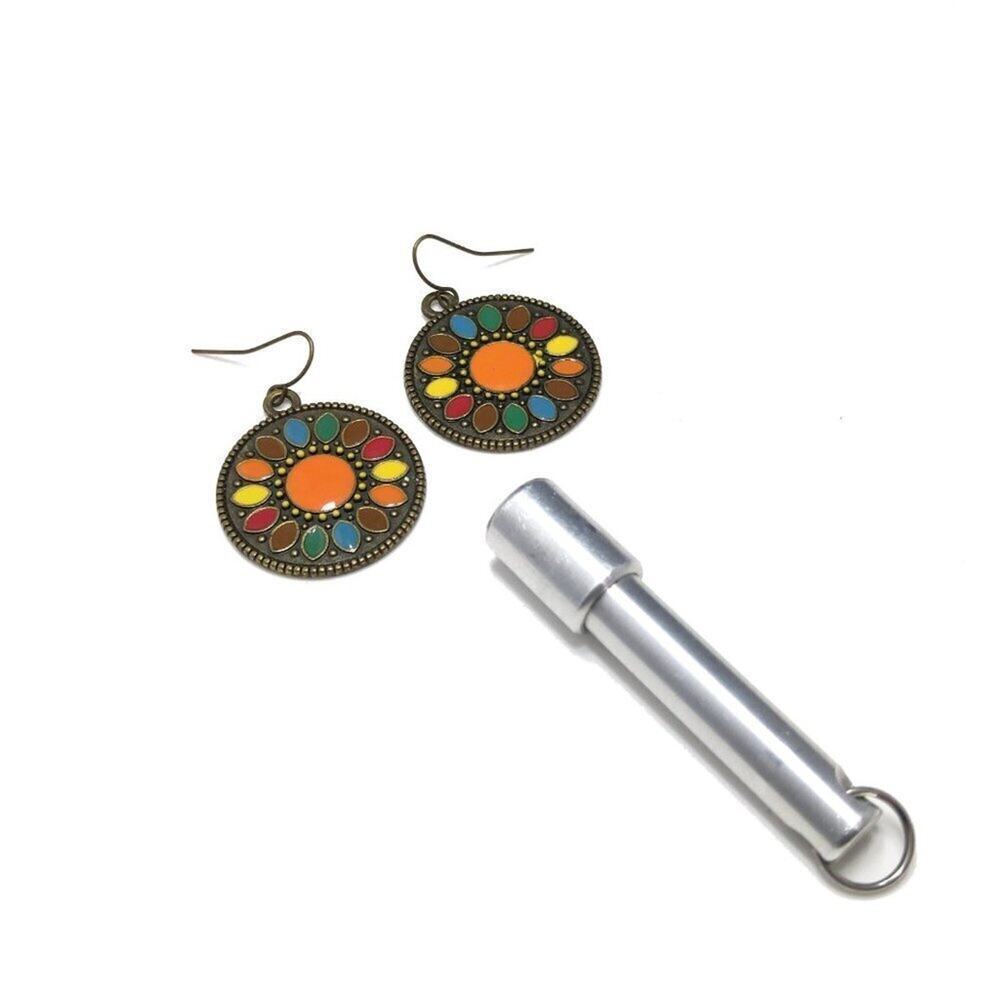 Vintage Enamel Drop Flower Earrings, Red Yellow Blue Orange Brown,1970s - Picture 10 of 10